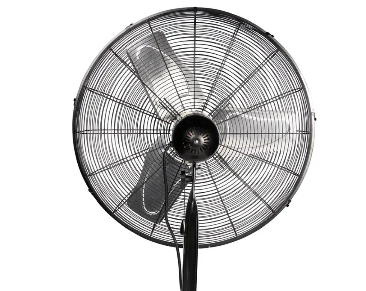 Close-up of an oscillating wall fan on an isolated background.