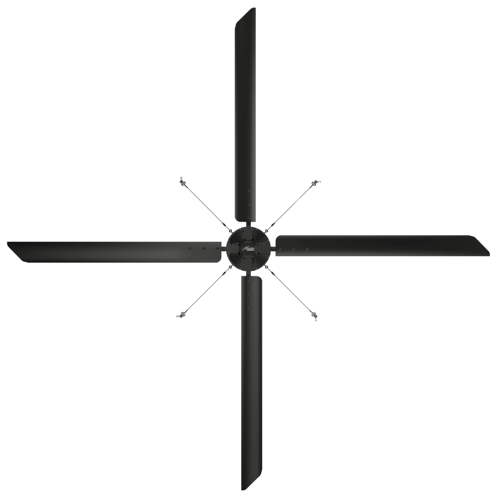 ECO HVLS ceiling fan with five blades and guy wires 
