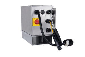 IP66 Fan Drive Enclosure with hoses and a control panel on a white background
