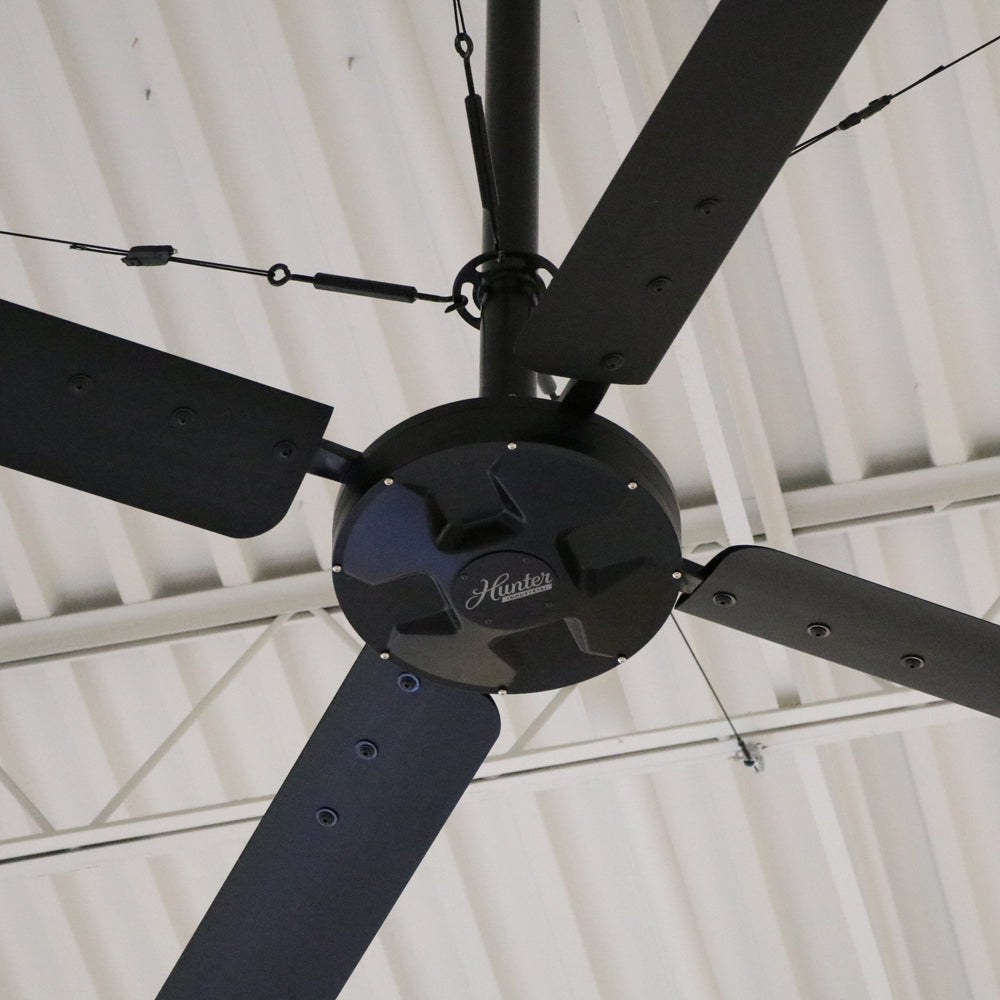 Close-up view of ECO HVLS Fan installed in an industrial environment