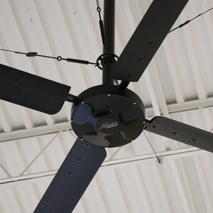 Close-up view of ECO HVLS Fan installed in an industrial environment