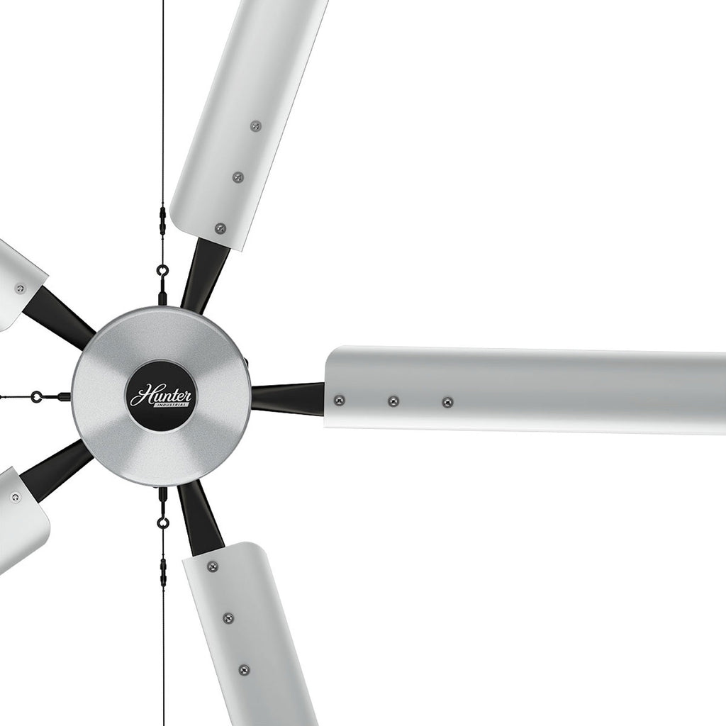 Close-up of Titan HVLS ceiling fan designed for large industrial facilities